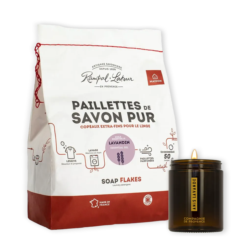 Rampal Latour Souffle de Lavande set kaars 150g + vlokken 750g