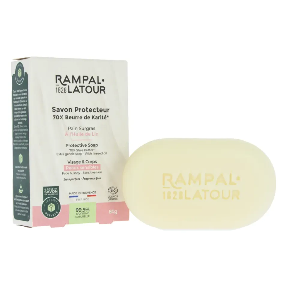 Rampal Latour Marseille beschermende vaste zeep bio 80 g parfumvrij