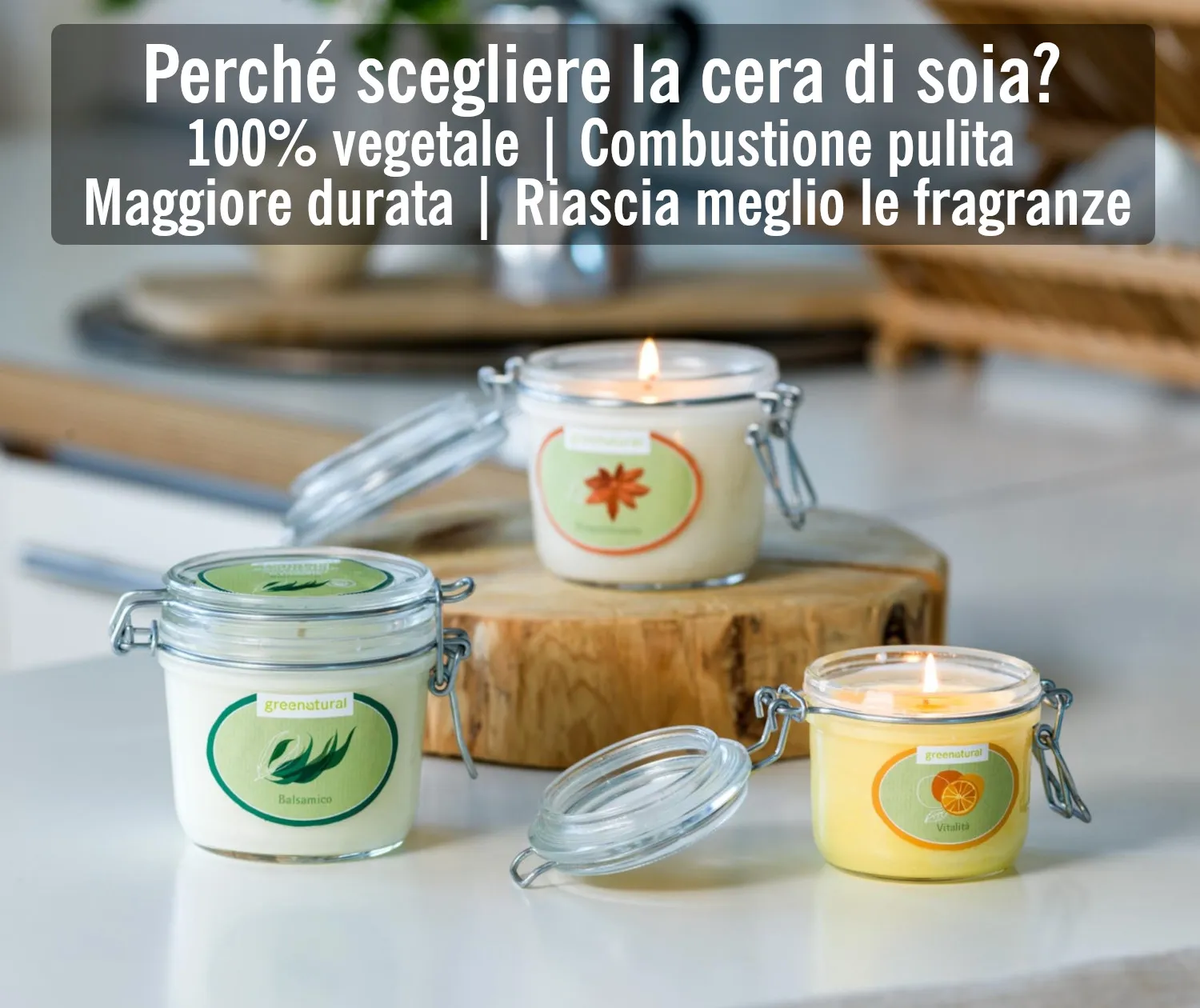 Greenatural Cera di Soia per Candele sojawas met katoenen lonten